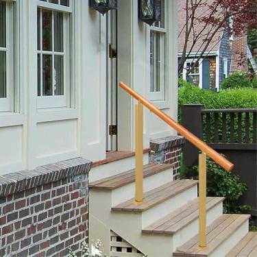 Imagem de Corrimão De Escada Externo Ajustável - Corrimão De Segurança De Madeira Antiderrapante Para 1 A 3 Etapas Kit De Instalação Completo Para Concreto, Madeira Ou Tijolo, Gold, H:90cm-L:160cm