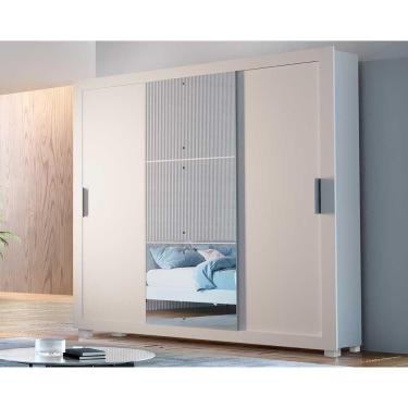 Imagem de Guarda Roupa Casal 3 Portas De Correr E 4 Gavetas C/ Pés Veneza Luxo Branco - Rufato