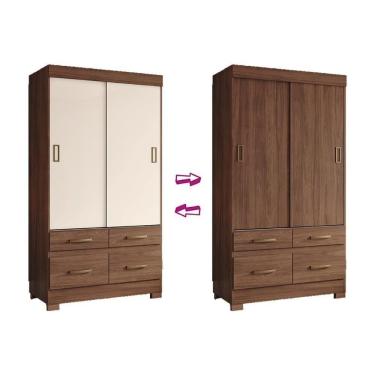 Imagem de Guarda Roupa 2 Portas De Correr E 4 Gavetas Briz Be25 Branco/Rosa - Henn