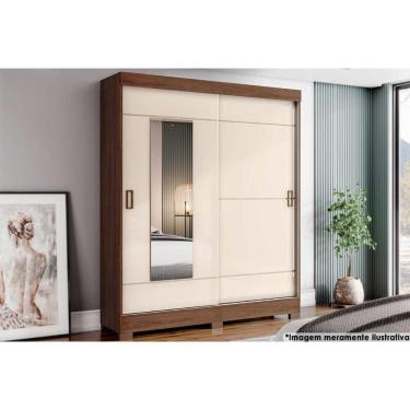 Imagem de Guarda Roupas 2 Portas De Correr C/ Espelho Briz B66 Castanho/Off White - Henn