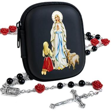 Imagem de PLONKLY Rosário católico para mulheres – contas de pérola com cruz clássica, caixa de oração com zíper da Virgem Maria, presentes de primeira comunhão, joia de confirmação de batismo, 6mm, Zinco, Sem