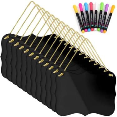 Imagem de Conjunto de 12 mini quadro-negro com 8 marcadores de giz líquido coloridos, placas de acrílico para pendurar na parede e na mesa para menus, festas e decoração de casa