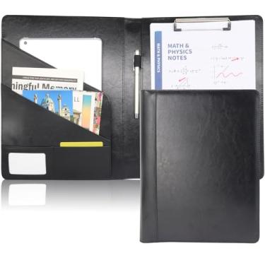 Imagem de Prancheta de couro PU preto A4, suporte para caneta, clipe de papel, caneta, cartão, suporte para tablet, fichário, pasta de prancheta de enfermagem, estudante, material de escritório de negócios