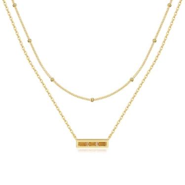 Imagem de Turandoss Colar feminino com pedra do mês de nascimento, banhado a ouro 14K, banhado a ouro 12 meses, 3 pedras preciosas em camadas, joias modernas de aniversário e amizade, presentes para mulheres e