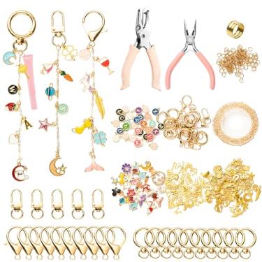 Imagem de WATINC Kit de fabricação de chaveiros DIY com ferramentas - fabricação de joias com pingentes, contas do alfabeto, chaveiros, clipes, perfuradores e alicates para fazer berloques de bolsa, pulseiras