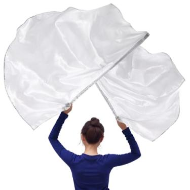 Imagem de Bandeira de adoração brilhante, bandeira de louvor prata metálica, faixa de adoração de semicírculo para apresentação de palco, dança da igreja, 2 peças de bandeiras de adoração de semicírculo