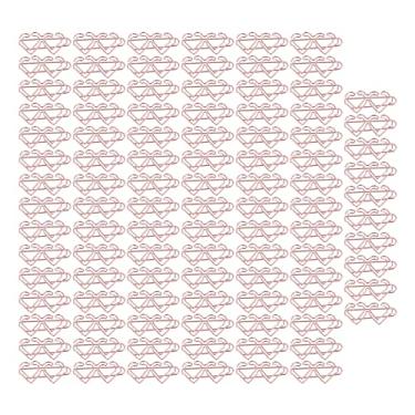 Imagem de Clipes de papel em formato divertidos, fofos, pequenos, galvanizados, rosa, dourado, metal, clipes de escritório para classificação de arquivos, organização de documentos, uso em (Coração Duplo)