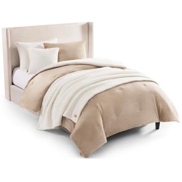 Imagem de UGG Conjunto de edredom solteiro Remina 4 peças em uma bolsa com cobertor, fronha decorativa e edredom reversível, hipoalergênico, lavável, cama de dormitório universitário, solteiro, GG, bétula