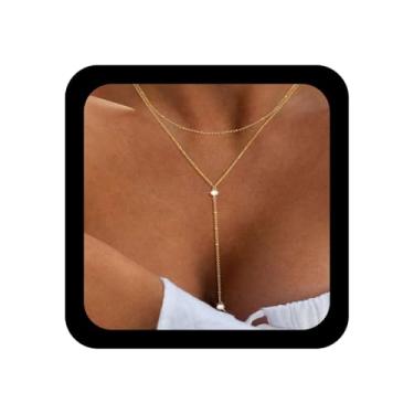 Imagem de Ximdble Colar vintage em camadas de gota de cristal em Y, gargantilha de pontos, boêmio, corrente de clavícula, ouro, brilhante, zircônia cúbica, colar em Y, joia feminina, Zinco, Sem Pedra Preciosa