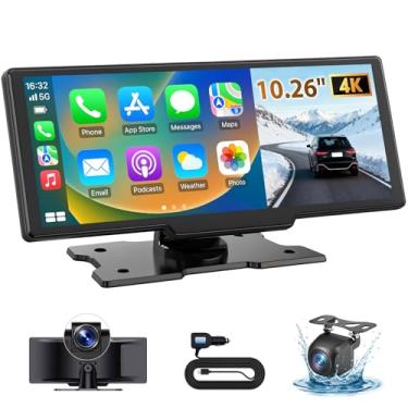 Imagem de Tela Carplay sem fio e Android Auto de 10,3 polegadas | Apple Car Play com câmera de painel 4K e câmera de ré | Navegação GPS e controle de voz | Tela Carplay para carros, SUVs, Vans de fácil ajuste