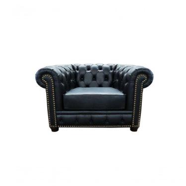 Imagem de Poltrona Chesterfield De Couro Preto Pimentado
