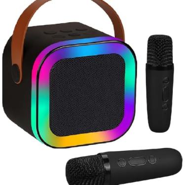 Imagem de Karaoke Infantil Portátil LED Bluetooth Com Microfones Sem Fio | THAINA STORE (Preto | 02 Microfones)