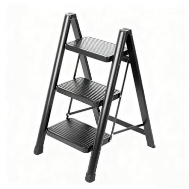 Imagem de Layshineen Escada de 3 degraus, banqueta portátil dobrável, escada pequena resistente de 136 kg para adultos, escada de cozinha multiuso de aço completo mais segura para casa, banqueta de armário com