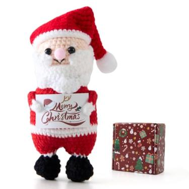 Imagem de Lednica Merry Christmas Crochet Gifts for Women Men, Xmas Handmade Santa Claus for Family Friends, Funny Winter Christmas Stocking Stuffers Basket Decor with Card for Table Desk Home Decoration