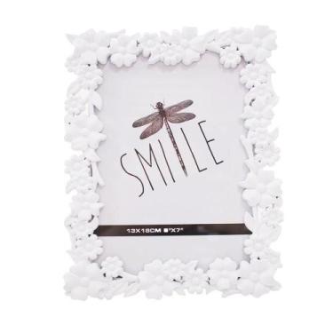 Imagem de Porta Retrato Plástico Branco Flores Para Decorar 13X18 Cm - Taimes