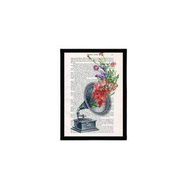 Imagem de Quadro Decorativo Gramofone Com Flores 24X18Cm - Com Vidro - Quadros O