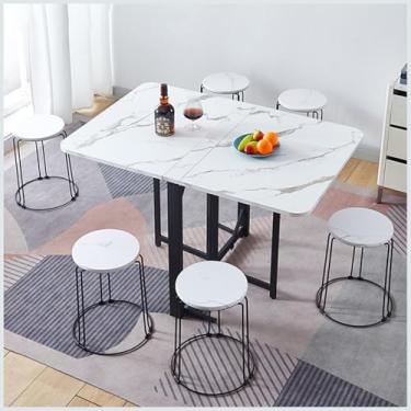 Imagem de 80 x 140 cm, mesa de jantar dobrável, extensível, móvel, economia de espaço, dobrável em 3 formas para cozinha, sala de jantar, casa