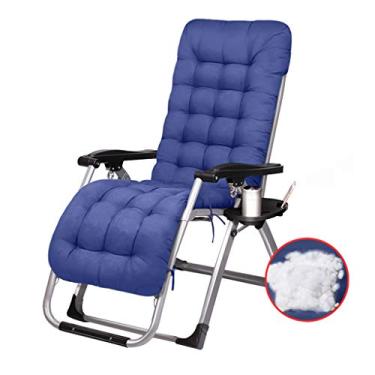 Imagem de Cadeira de gravidade zero | Cadeiras de pátio reclináveis com almofada e suporte reclinável dobrável ajustável para deck, lado da piscina, praia, quintal - azul