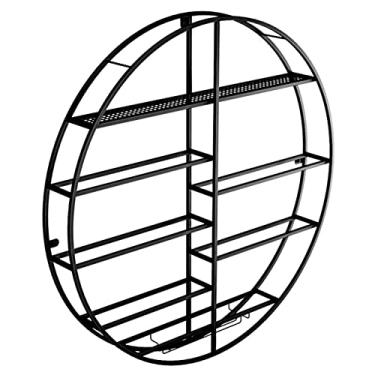 Imagem de ZJYWMM Prateleiras de armazenamento de parede de ferro redondo prateleira de exibição de garrafa de vinho com suporte de taças organizador de decoração pendurado, ouro preto (cor: preto, tamanho: 60 x