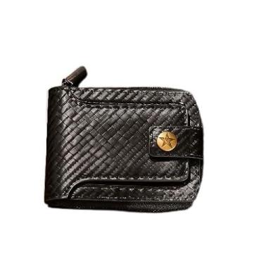 Imagem de Carteira portátil para homens, carteiras de fibra de carbono de grande capacidade com vários compartimentos para cartões e janela para identidade, estojo de cartão de visita dobrável com zíper para