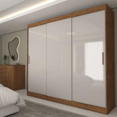 Imagem de Guarda-Roupa Casal Columbia 3 Portas 2 Gavetas 100% Mdf Off White/Nogueira - Panorama Móveis