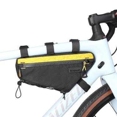 Imagem de Rhinowalk Bolsa de bicicleta triangular de 1,7 L, bolsa impermeável para ferramentas e equipamentos com zíperes YKK, porta de cabo e suporte de bomba, ajuste fino – preto + amarelo