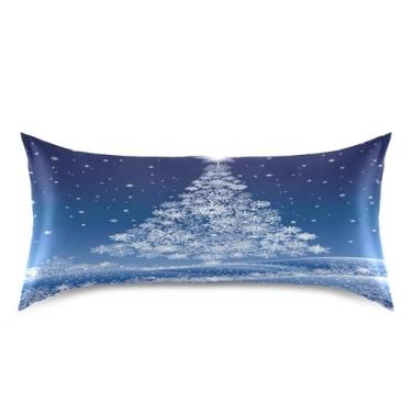 Imagem de Blueangle Capa de almofada de cetim de árvore de Natal com flocos de neve para cabelo e pele, tamanho king size (50,8 x 101,6 cm) - Capas de almofada de cetim refrescantes com fecho de envelope (308)