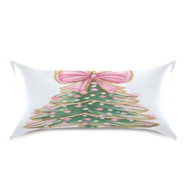 Imagem de ATTX Fronha de almofada de árvore de Natal com laço rosa com fecho de envelope para cabelo e pele, macia, respirável, suave, ambos os lados, capa de almofada de seda refrescante (King 50 cm × 101 cm