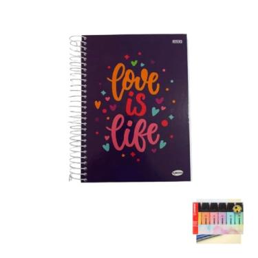 Imagem de Kit Caderno Femininos 20 Matérias Capa Dura 400 Folhas + Caneta Esferográfica Spiro 0.7mm + Marca Texto Boss 06 Cores Pastel