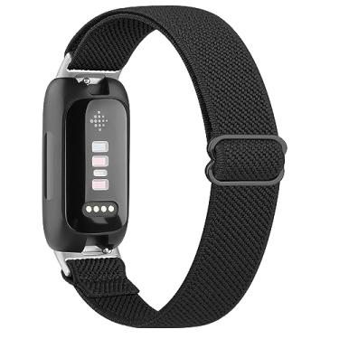 Imagem de Meliya Pulseiras elásticas para Fitbit Inspire 3 para mulheres e homens, pulseiras esportivas de reposição de nylon elástico macio ajustável para Fitbit Inspire 3 Fitness Tracker (preto)