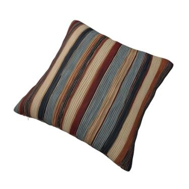 Imagem de Almofada quadrada decorativa com listras coloridas - Design reversível, zíper oculto, poliéster macio para sofá, cama e carro - Hipoalergênico 61 cm x 61 cm