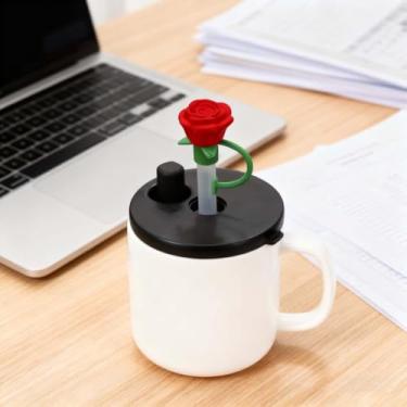 Imagem de Capa de canudo para tampa de bebida floral - Protetor de silicone em forma de rosa com canudo, tampa decorativa para acessórios de copos e garrafas (vermelho)