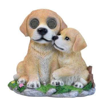 Imagem de Fenteer Estátua de Cachorro de Jardim com Luz Solar, Escultura em Resina, Ornamento Decorativo Criativo.