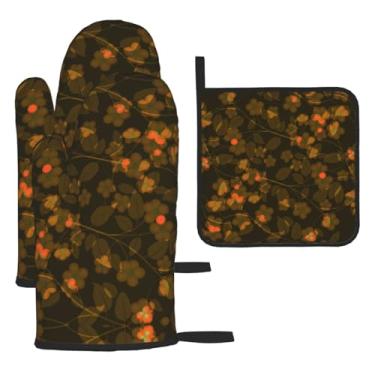 Imagem de Deep Forest Floret – Conjunto de cozinha essencial com 3 peças, luvas resistentes ao calor e aderência da tampa, proteção para churrasco no forno, design de armazenamento suspenso.