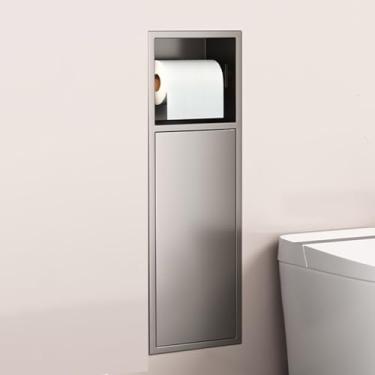 Imagem de Organizador de nicho de chuveiro de aço inoxidável, prateleira de banheiro montada na parede com suporte de papel higiênico integrado e lixeira ideal para cozinha, sala de estar, hotel e decoração de
