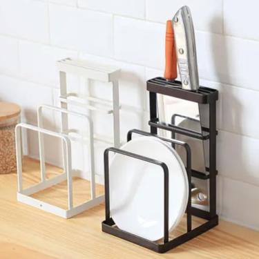 Imagem de Organizador de Facas e Tábuas de Corte Cozinha Prática e Segura Suporte Multifuncional Resistente e Espaçoso (Branco)