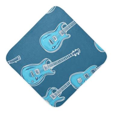Imagem de STAYTOP Toalhas de bebê com capuz de musselina de guitarra azul, toalha de banho super macia, toalhas de banho absorventes para banho recém-nascido unissex 76 x 76 cm
