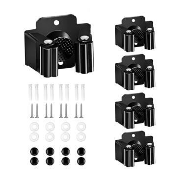 Imagem de Suporte de parede para vassoura, 4 peças, suporte de parede para vassoura, suporte de esfregão resistente, de aço inoxidável, gancho de parede com parafusos, organizador de ferramentas de jardim ao ar