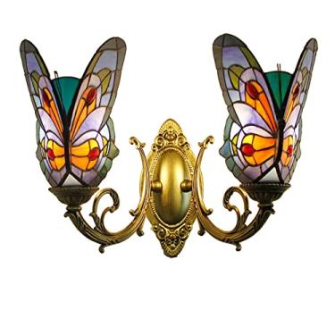 Imagem de (9 Variações) Arandela de Parede Borboleta Estilo Tiffany com Vitral, 2 Braços, Estilo Vintage Europeu, para Corredor, Quarto e Sala de Estar, 110V-220V, H