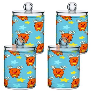 Imagem de STAYTOP 2 frascos de boticário Qtip para banheiro com etiquetas – Recipiente de armazenamento Qtip de plástico transparente para bola de algodão, cotonete, grão de café e rena de Natal