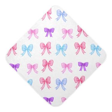 Imagem de Burbuja Toalha de banho de bebê com laços coloridos - Toalha com capuz de musselina macia e absorvente para recém-nascidos, 76 x 76 cm