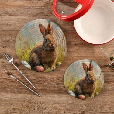 Imagem de CEBUGI Conjuntos de suportes de panela redondos de algodão para panelas quentes resistentes ao calor para cozinhar e assar, 2 peças de ovos de coelhinho da Páscoa