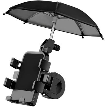 Imagem de Suporte de Celular para Moto e Bicicleta com Mini Guarda-Chuva, Rotação 360°, Tela até 7 Polegadas, Preto