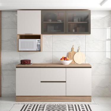 Imagem de Cozinha Completa Etna 5 Peças Poliman Móveis Carvalho Oak E Off White