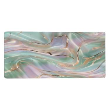 Imagem de Tapete de mouse grande mármore verde de vidro à prova d'água protetor de mesa estendido para computador tapete de base de borracha antiderrapante para escritório, computador, teclado, laptop e mesa de
