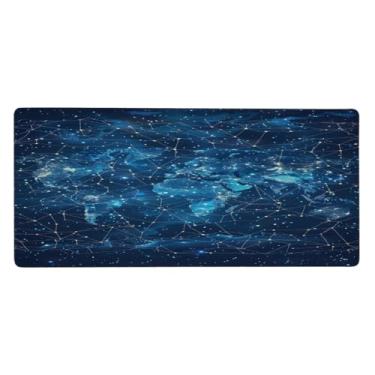 Imagem de Tapete de rato grande, mapa-múndi azul galáxia, à prova d'água, tapete protetor de mesa estendido para computador, base de borracha antiderrapante para escritório, computador, teclado, laptop e mesa