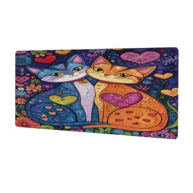 Imagem de Tapete de rato grande abstrato colorido para gato à prova d'água para computador estendido tapete protetor de mesa tapete de borracha antiderrapante para escritório, computador, teclado, laptop e mesa
