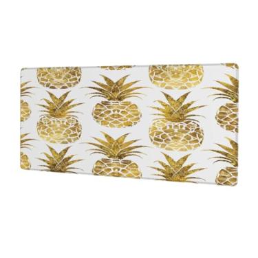 Imagem de Tapete de mouse amarelo grande com estampa de abacaxi à prova d'água para computador protetor de mesa com base de borracha antiderrapante para escritório, computador, teclado, laptop e mesa de casa