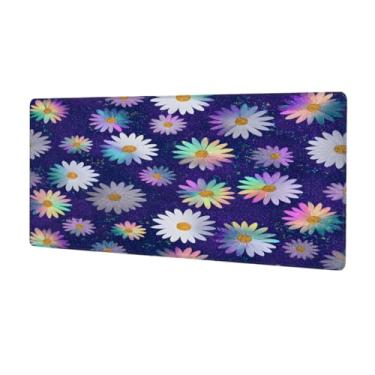 Imagem de Tapete de rato grande e bonito com margaridas coloridas à prova d'água para computador com base de borracha antiderrapante para escritório, computador, teclado, laptop e mesa de casa, mouse pad de 80
