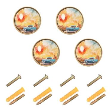 Imagem de Conjunto com 4 maçanetas e puxadores de armário para carro Sunset Desert maçanetas redondas de armário de banheiro, puxadores de porta para armários de cozinha 1,26 polegadas